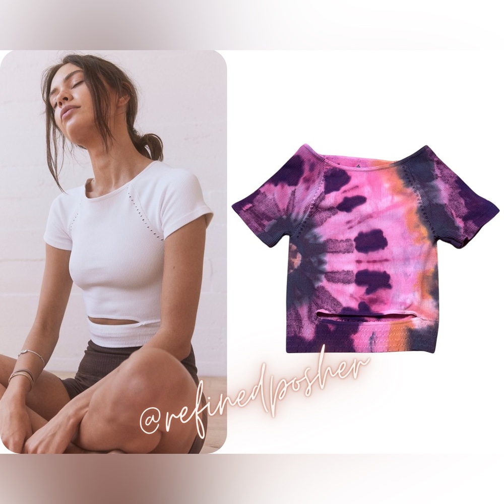 Free People Movement Cut It Out Short Sleeve Crop size XS/S NEW Ivory Tie Dye